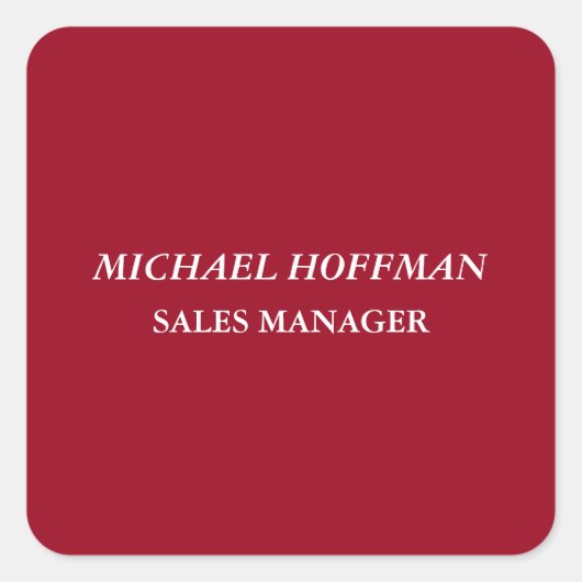 Creative Carmine Red Minimalist klassiek cursief Vierkante Sticker (Voorkant)