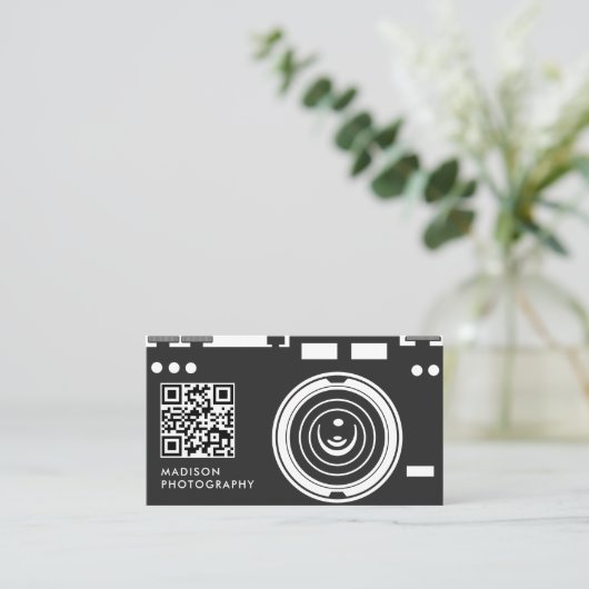 Creative & Chic Photography Black Qr Code Visitekaartje (Staand voorkant)