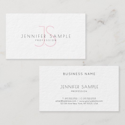 Creative Clean Plain Pink Monogram Moderne Luxe Visitekaartje (Voorkant / Achterkant)