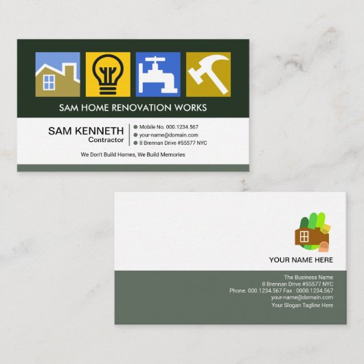 Creative Colorful Construction Symbols Contractor Visitekaartje (Voorkant / Achterkant)