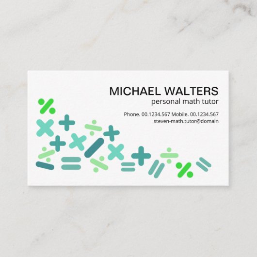 Creative Colorful Wiskunde Symbols Motif Tiller Visitekaartje (Voorkant)