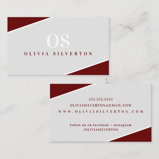 CREATIVE CORNERS classy monogram maroon grijs wit Visitekaartje (Voorkant / Achterkant)