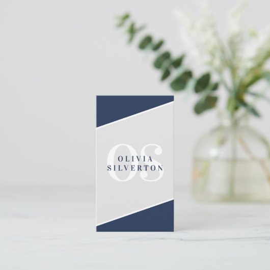 CREATIVE CORNERS classy monogram navy grijs wit Visitekaartje (Staand voorkant)