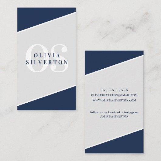 CREATIVE CORNERS classy monogram navy grijs wit Visitekaartje (Voorkant / Achterkant)