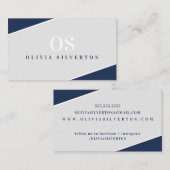 CREATIVE CORNERS classy monogram navy grijs wit Visitekaartje (Voorkant / Achterkant)