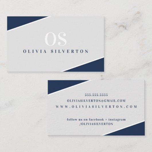 CREATIVE CORNERS classy monogram navy grijs wit Visitekaartje (Voorkant / Achterkant)