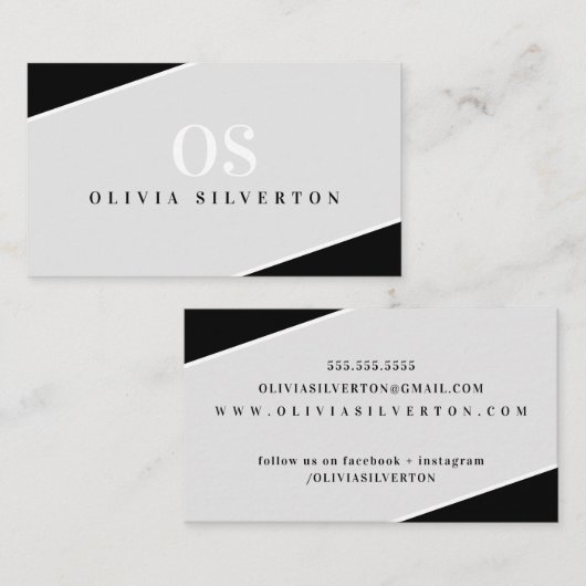 CREATIVE CORNERS classy monogram zwart grijs wit Visitekaartje (Voorkant / Achterkant)