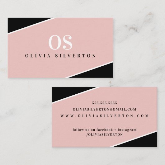 CREATIVE CORNERS classy monogram zwart roze wit Visitekaartje (Voorkant / Achterkant)