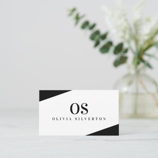 CREATIVE CORNERS classy monogram zwart wit Visitekaartje (Staand voorkant)