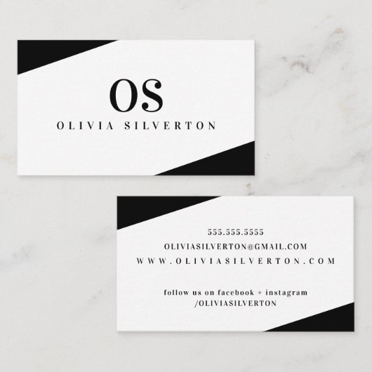 CREATIVE CORNERS classy monogram zwart wit Visitekaartje (Voorkant / Achterkant)