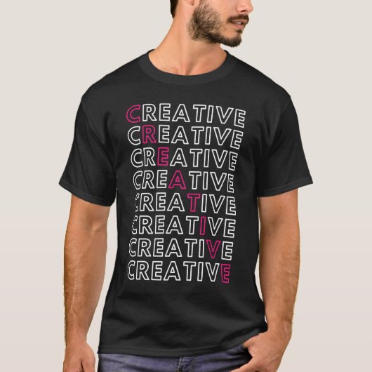 Creative Crossword Box met roze en witte letters T-shirt (Voorkant)