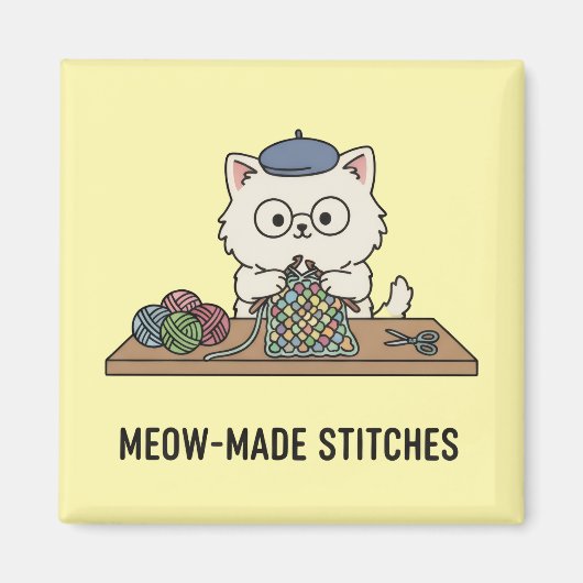 Creative Cute Cat Knitting Craft Cartoon Magnet (Voorkant)