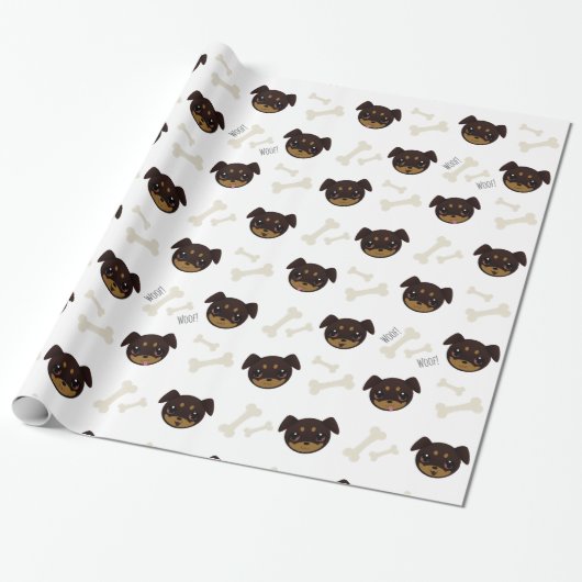 Creative Cute Rottweiler Puppy & Botten Patroon Cadeaupapier (Uitgerold)