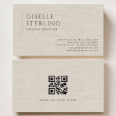 Creative Director Luxury Neutral Linen QR Code Visitekaartje