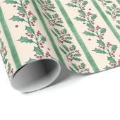 Creative elegant retro green stripes holy berry cadeaupapier (Rol Hoek)