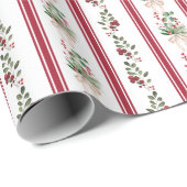 Creative elegant retro red stripes winter greenery cadeaupapier (Rol Hoek)