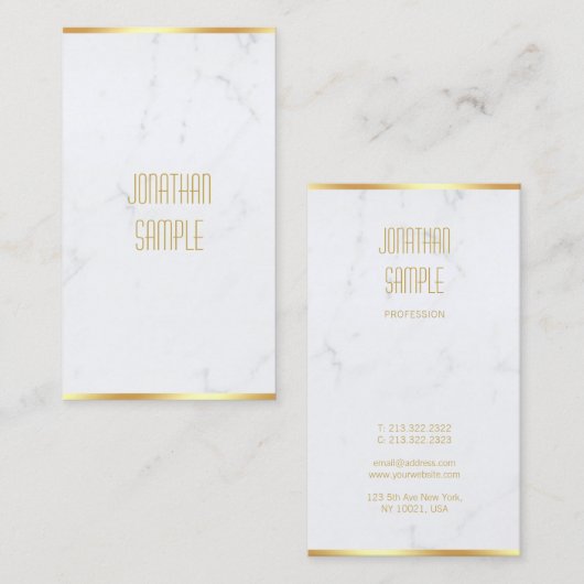 Creative Elegant White Marble Gold Name Modern Visitekaartje (Voorkant / Achterkant)