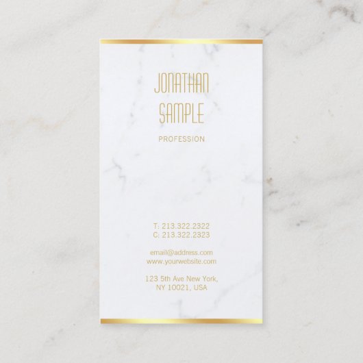 Creative Elegant White Marble Gold Name Modern Visitekaartje (Achterkant)