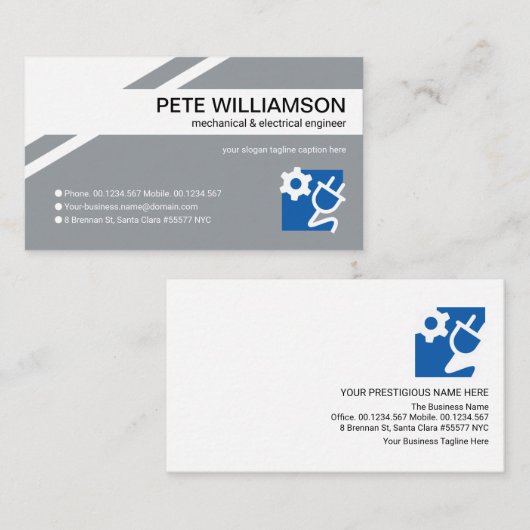 Creative Geometric Grey Layers Electrical Engineer Visitekaartje (Voorkant / Achterkant)