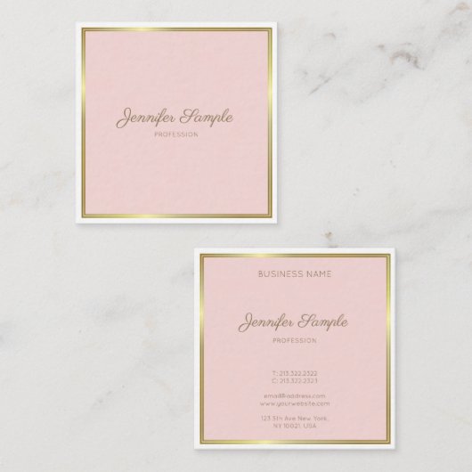 Creative Gold Blush Pink Hand Script Font Tekst Vierkante Visitekaartje (Voorkant / Achterkant)