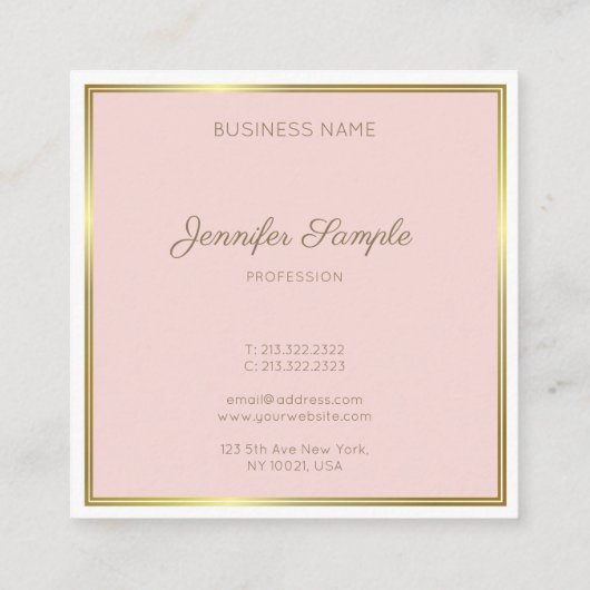 Creative Gold Blush Pink Hand Script Font Tekst Vierkante Visitekaartje (Achterkant)
