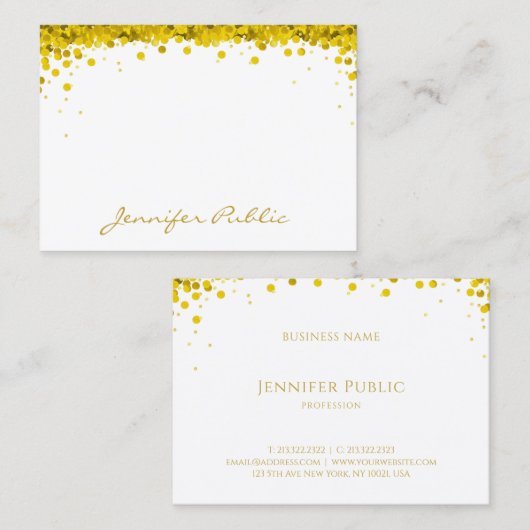 Creative Gold Confetti Hand Script Text Sjabloon Visitekaartje (Voorkant / Achterkant)
