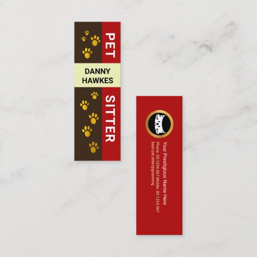 Creative Gold Doggy Paw Prints Pet Sitter Mini Visitekaartje (Voorkant / Achterkant)