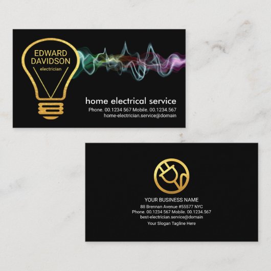 Creative Gold Electricia Bulb Electrical Service Visitekaartje (Voorkant / Achterkant)