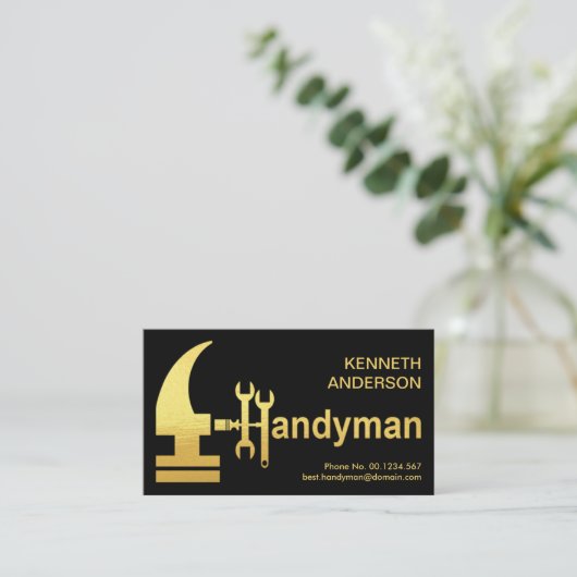 Creative Gold Hammer Handyman Design Visitekaartje (Staand voorkant)