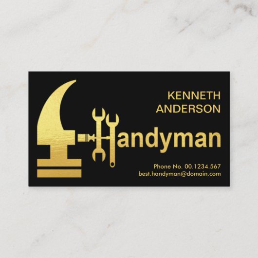 Creative Gold Hammer Handyman Design Visitekaartje (Voorkant)