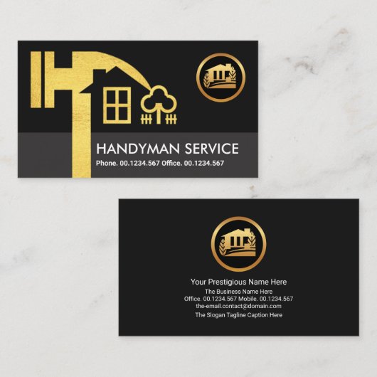 Creative Gold Hammer Home Landscape Construction Visitekaartje (Voorkant / Achterkant)