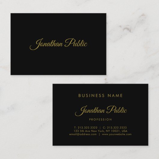 Creative Gold Handwrited Script Professional Chic Visitekaartje (Voorkant / Achterkant)