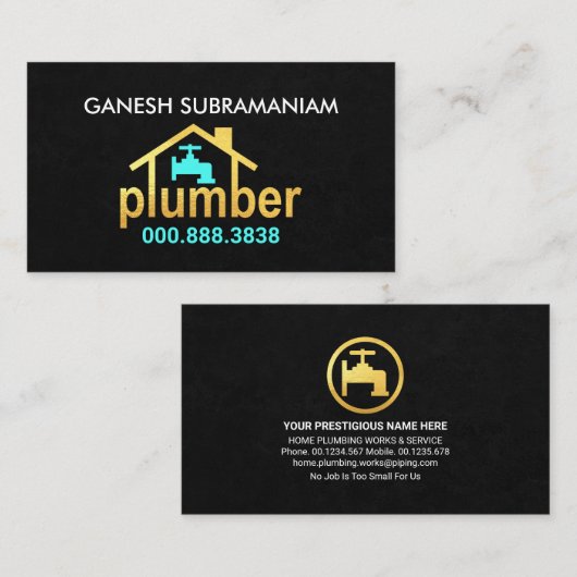 Creative Gold Home Plumber Service Visitekaartje (Voorkant / Achterkant)