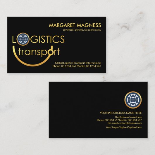 Creative Gold Logistics Transport Signage Startup Visitekaartje (Voorkant / Achterkant)