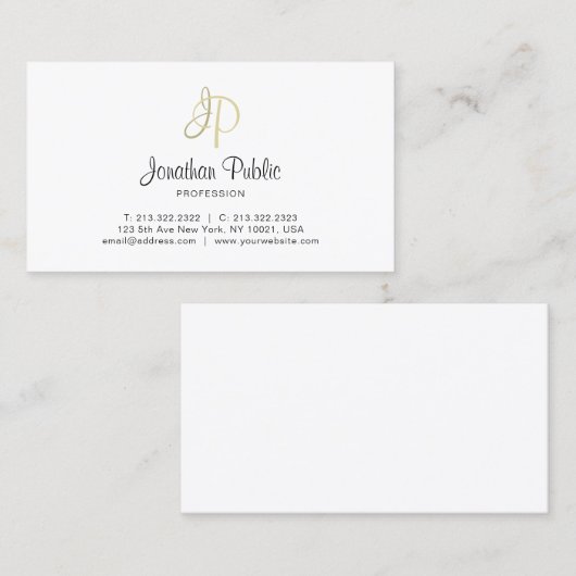 Creative Gold Monogram Minimalist Plain Trendy Visitekaartje (Voorkant / Achterkant)