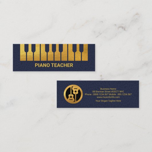 Creative Gold Piano Keys Floating Musical Notes Mini Visitekaartje (Voorkant / Achterkant)