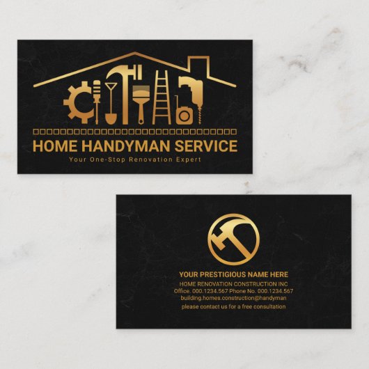 Creative Gold Rooftop Construction Tools Visitekaartje (Voorkant / Achterkant)