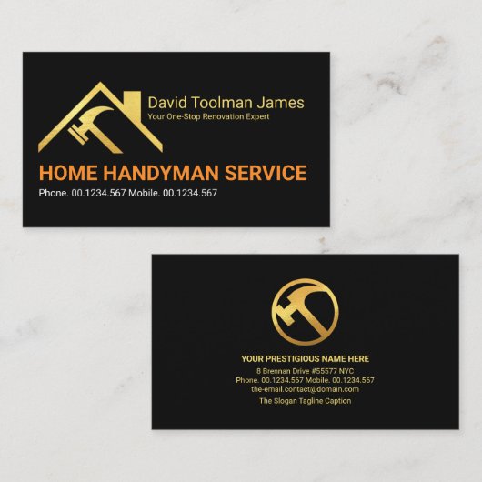 Creative Gold Rooftop Hammer Building Handyman Visitekaartje (Voorkant / Achterkant)