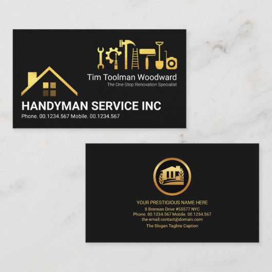 Creative Gold Rooftop Handyman Tools Renovation Visitekaartje (Voorkant / Achterkant)