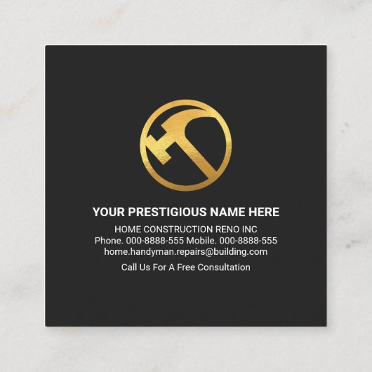 Creative Gold Rooftop Handyman Tools Vierkante Visitekaartje (Achterkant)