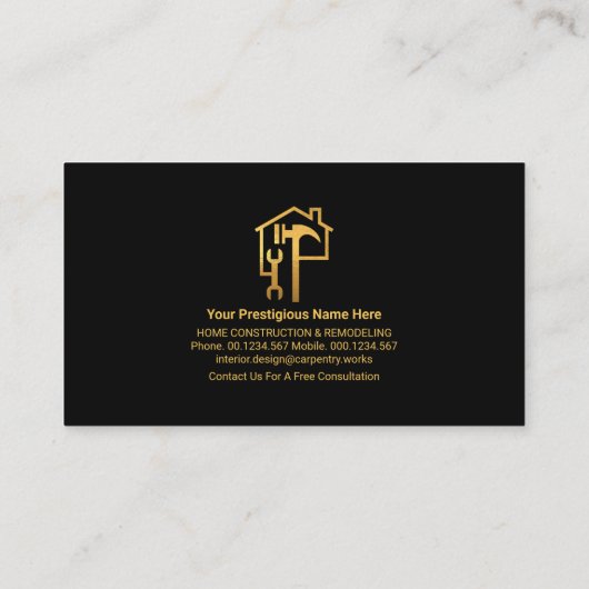 Creative Gold Spanner Hammer Rooftop Building Visitekaartje (Achterkant)