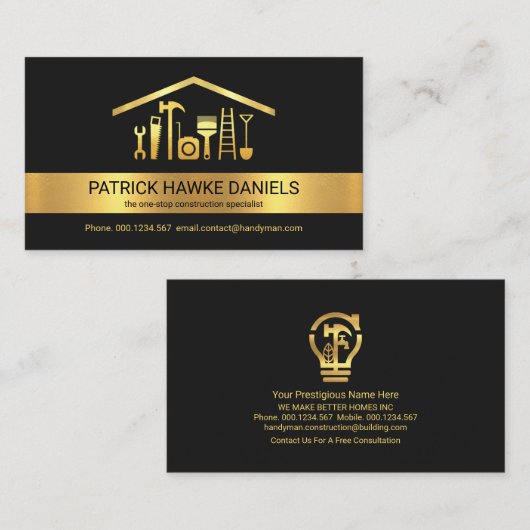 Creative Gold Stripe Rooftop Handyman Tools Visitekaartje (Voorkant / Achterkant)