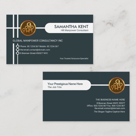 Creative Grey Crisscross Manpower Consultant Visitekaartje (Voorkant / Achterkant)