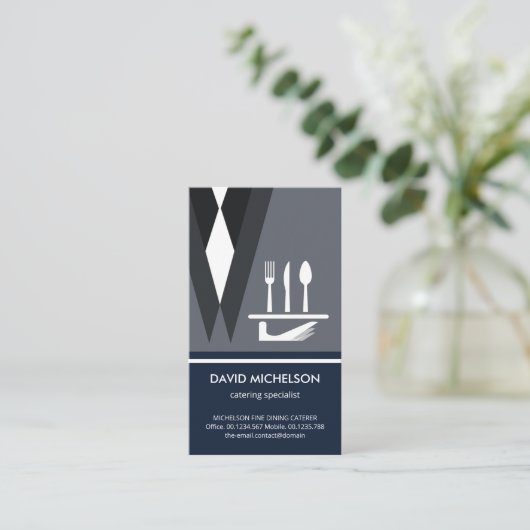 Creative Grey Suit Cutlery Waiter Food Server  Visitekaartje (Staand voorkant)