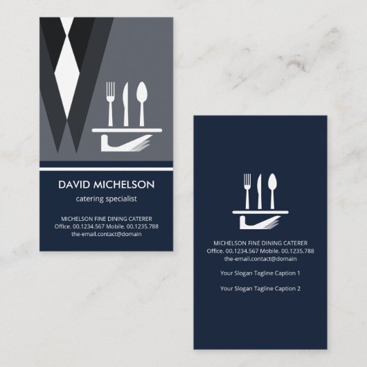Creative Grey Suit Cutlery Waiter Food Server  Visitekaartje (Voorkant / Achterkant)