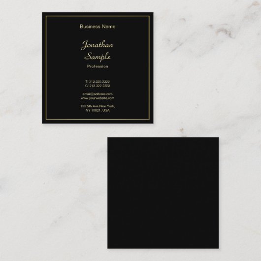 Creative Hand Script Font Elegant Black Gold Plain Vierkante Visitekaartje (Voorkant / Achterkant)