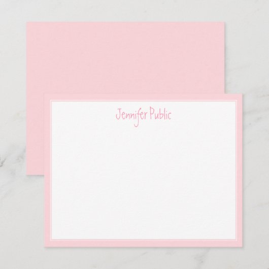 Creative Hand Script Name Text Pink Border White Notitiekaartje (Voorkant / Achterkant)