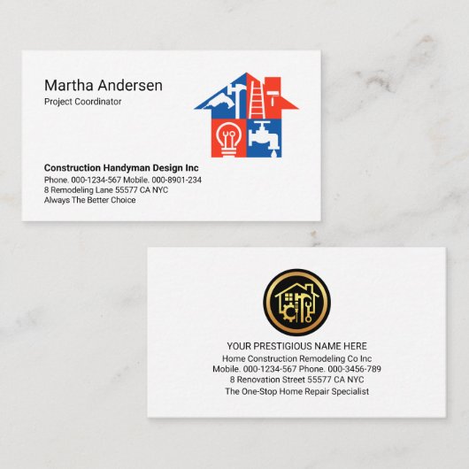 Creative Handyman Tools Building Roof Visitekaartje (Voorkant / Achterkant)