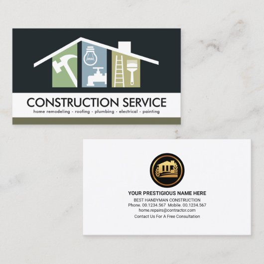 Creative Handyman Tools Building Roof Visitekaartje (Voorkant / Achterkant)