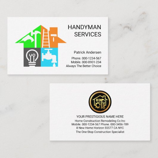 Creative Handyman Tools Building Visitekaartje (Voorkant / Achterkant)